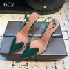 Clear pumps with pointed toe and customizable heel height options