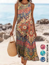 Sweetheart Bohemian Floral Midi Sundress with Pockets in vibrant floral print