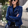Chic slim-fit biker's leather jacket for women in premium PU leather, perfect for autumn and winter fashion.