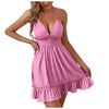 Women's V-neck floral dress with single-breasted front and regular fit