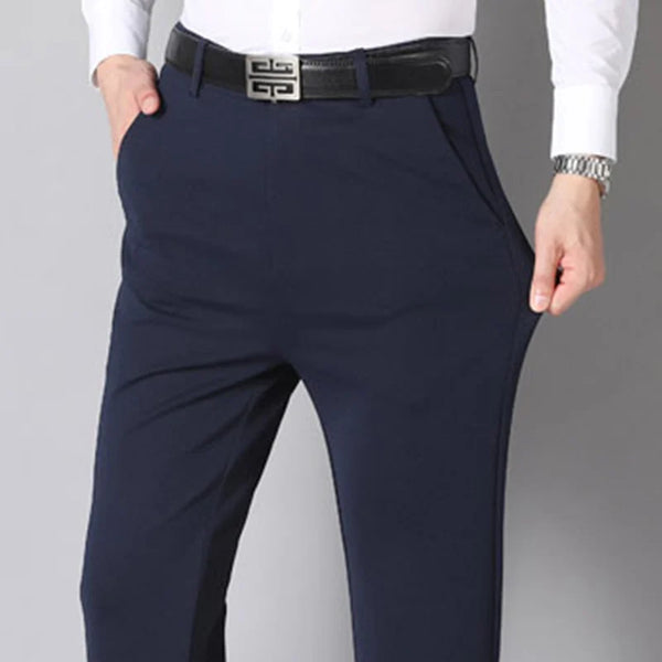 Straight leg pants featuring elastic waist and wrinkle-free fabric