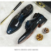 Close-up of the premium cowhide material on leather Oxfords.