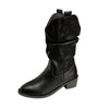 Chic Women's Mid-Calf Chelsea Boots in pleated leather, waterproof, non-slip, perfect for Winter 2024 style and comfort.