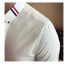 Elegant men's slim-fit dress shirt in solid color, perfect for spring, made from cotton, polyester, and spandex blend.
