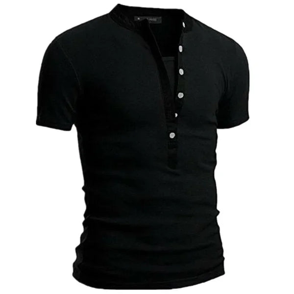 Slim Fit V-Neck Men's Casual Summer T-Shirt in breathable polyester, perfect for warm days and stylish casual occasions.