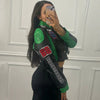 Chic PU leather Y2K motorcycle jacket for women, featuring trendy letter print and lightweight design for casual outings.