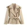 Classic short trench coat with adjustable sash and structured silhouette
