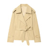 Belted Short Trench Coat with Double-Breasted Detail