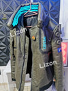 Model wearing Cyberpunk 2077 LED Collar Jacket at a themed party.