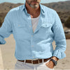 Premium men's linen cotton blend shirt in solid color, perfect for casual or business casual wear in spring and autumn.