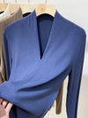 Elegant V-Neck Women's Blouse with Long Sleeves in solid color, perfect for casual and office wear, made from cotton-polyeste