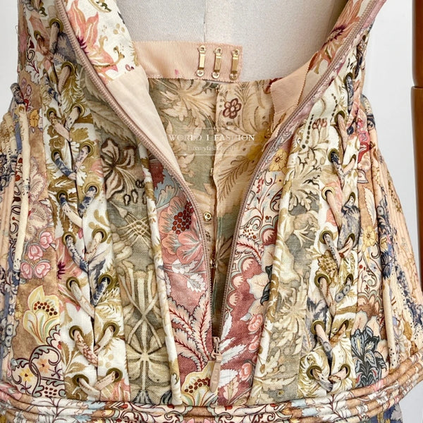 Elegant backless design of the linen dress, ideal for memorable entrances at garden parties.