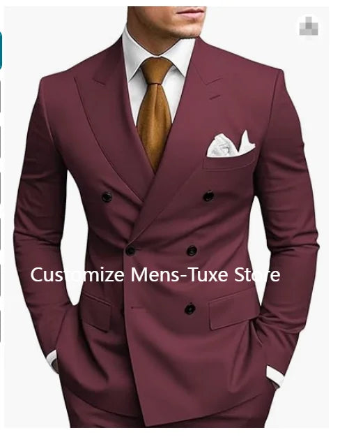 Back view of a tailored men's suit with structured lapels, perfect for formal occasions.