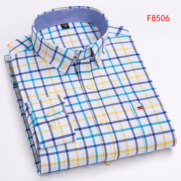 Oxford Confidence Shirt in striped pattern, adding a modern twist.
