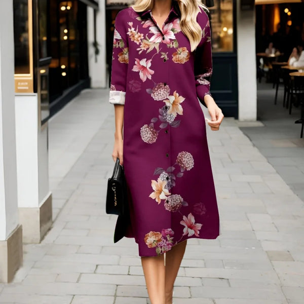 Timeless Bloom Collared Dress with 3D Floral Print