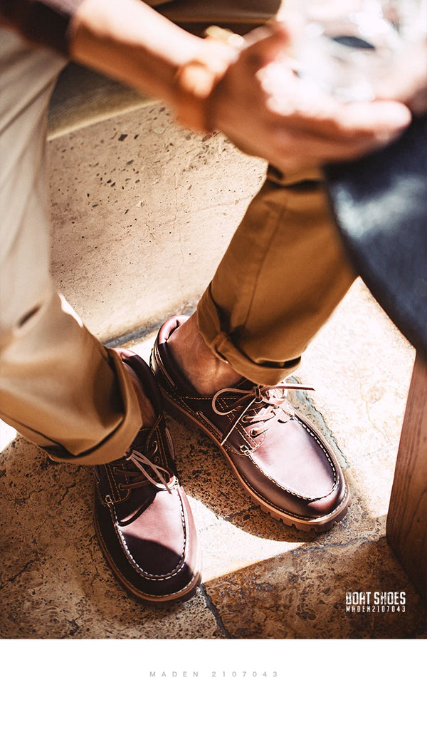 Classic men's derby lace-up shoes in versatile red brown color