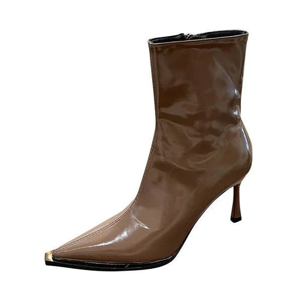 Chic women's ankle boots with zipper, high heel, pointed toe, perfect for autumn and winter fashion, made of PU leather.