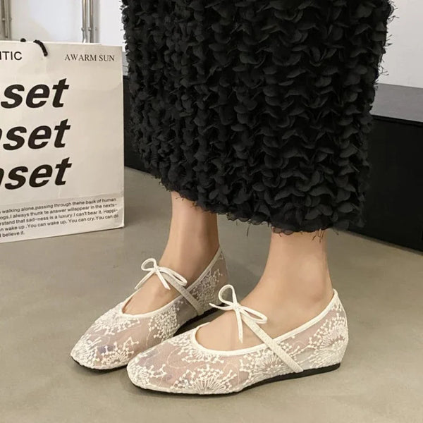 Women's bow-tied ballet flats featuring modern square toe design and cushioned EVA insole