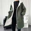 Hooded men's winter trench coat, thick fleece-lined jacket, stylish urban outerwear for cold weather, available in sizes S-3X
