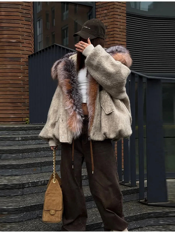 Cotton-padded plush jacket in oversized fit for winter warmth