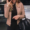 Chic slim fit faux leather moto jacket for women, perfect for autumn and winter, featuring a sleek zipper closure and tailore