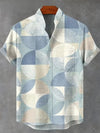 Regular-fit coastal shirt with geometric block print and modern denim-textured finish