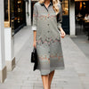 Chic floral print dress featuring lapel neckline and functional button front