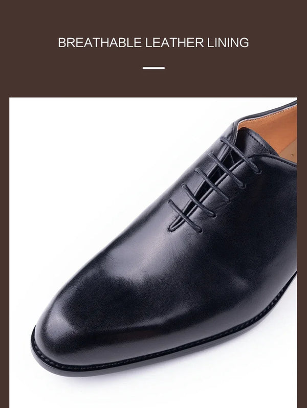 Side view of handcrafted lace-up dress shoes with cushioned comfort insole