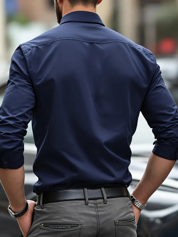 Professional elastic dress shirt offering unrestricted movement without compromising tailored look