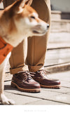 Red brown leather derby shoes with secure lace-up fit