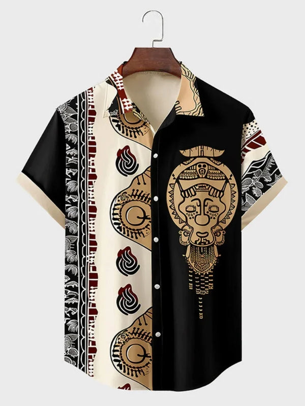 Statement summer shirt with intricate ethnic patterns and turn-down collar