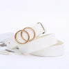 Chic double ring PU leather belt for women in classic black, perfect for jeans and dresses, stylish and adjustable accessory.