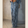 Woman wearing effortless ease wide leg jeans with elevated waistline and flowing silhouette