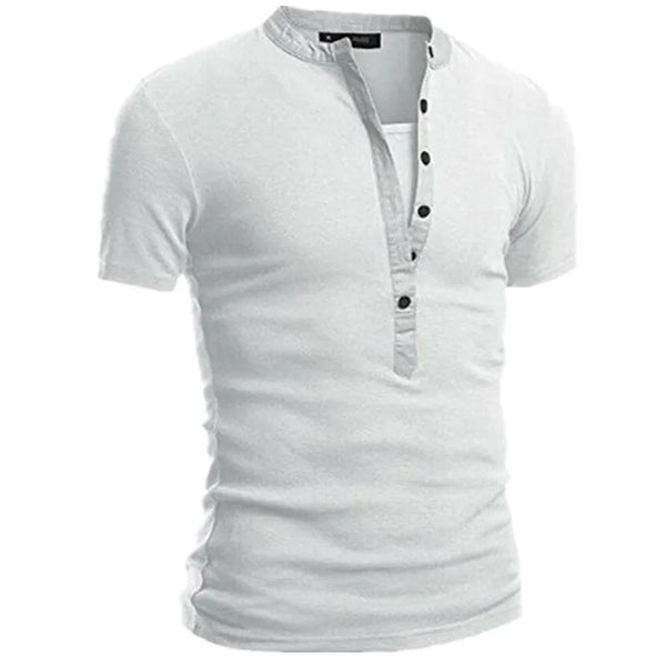Slim Fit V-Neck Men's Casual Summer T-Shirt in breathable polyester, perfect for warm days and stylish casual occasions.