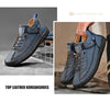 Handmade leather loafers on autumn leaves demonstrating versatility for spring and fall weather conditions