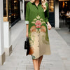 Timeless Bloom Collared Dress with 3D Floral Print
