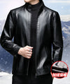 Classic goatskin leather jacket for men, lightweight, stylish, with stand collar and zipper, perfect for autumn and spring.