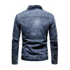 Men's retro slim fit motorcycle jacket for fall and winter, featuring a stand collar and secure zipper front, perfect for cas