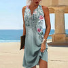Flowing mini dress with delicate beadwork and V-neckline for summer occasions