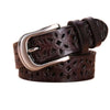 Women's Vintage Leather Belt with Pin Buckle in red, black, white, coffee, and camel for casual or formal wear.