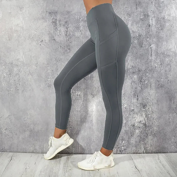Stylish workout clothes: high waist yoga leggings with side pocket.