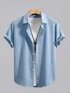 Men's summer travel shirt in polyester broadcloth with regular fit cut