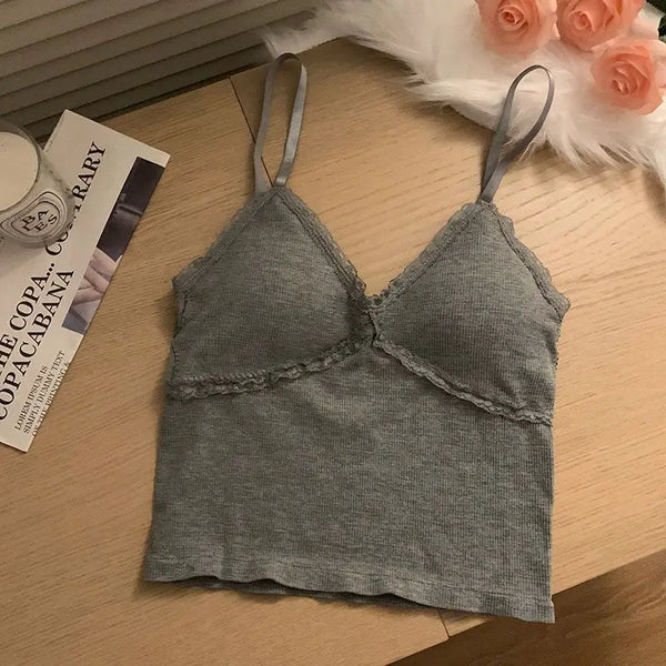Women's nylon camisole with hand-finished lace accents and flattering cut