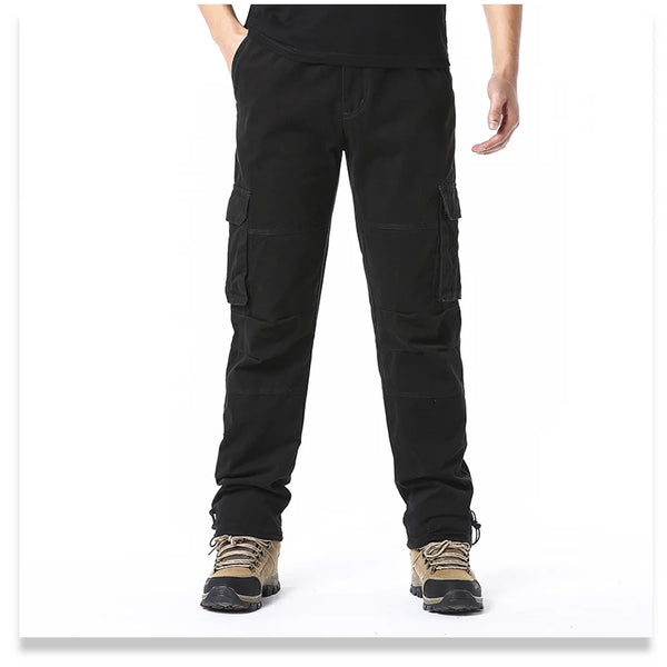Loose fit cargo pants featuring tactical pockets and comfortable elastic waistband