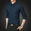 Slim fit military shirts for men in army green and khaki, long sleeve, stylish for business and casual wear.