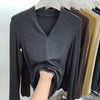 Elegant V-Neck Women's Blouse with Long Sleeves in solid color, perfect for casual and office wear, made from cotton-polyeste