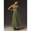 Pleated high-waist suspender evening dress in elegant mid-calf length with vintage-inspired detailing