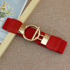 Chic elastic waist belt with round metal buckle, perfect for women’s casual and formal outfits, made of PU leather.
