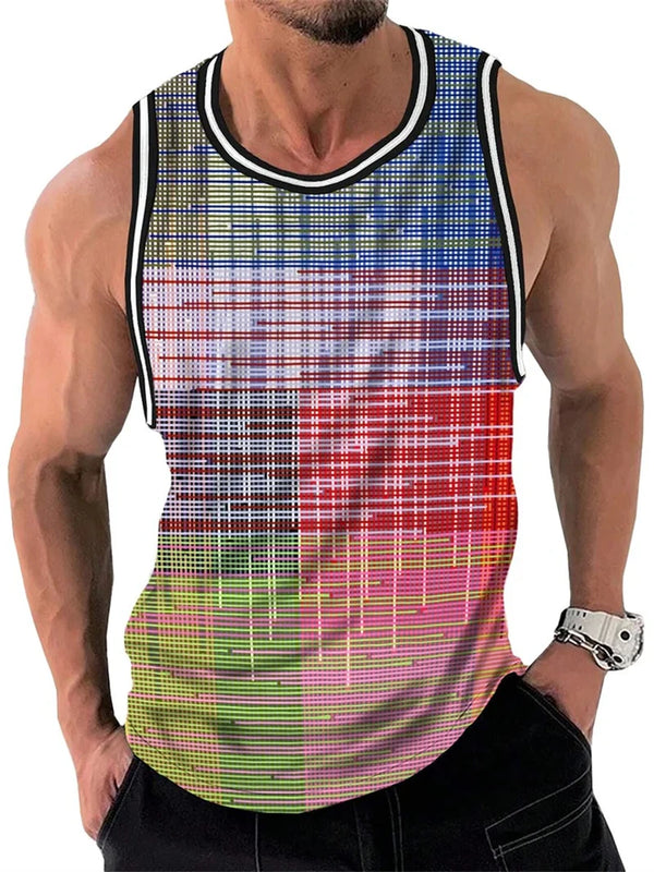 Men's versatile crew neck tank in quick-dry polyester broadcloth with 3D stripes