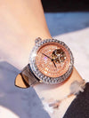 Detailed view of the diamond-studded features of the Timeless Whisper watch.